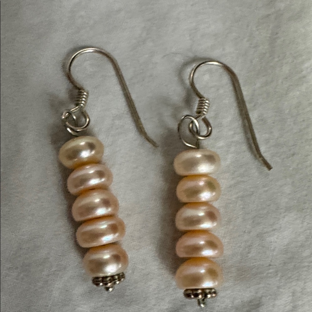 ARTISAN GENUINE CULTURED PEARL EARRINGS PINK STACKED FRESHWATER PEARL PIERCED